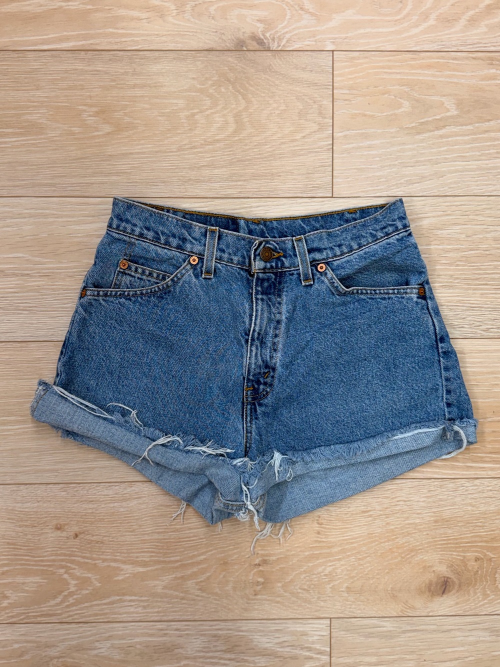 Levi's Medium Blue Frayed Hem Denim Shorts